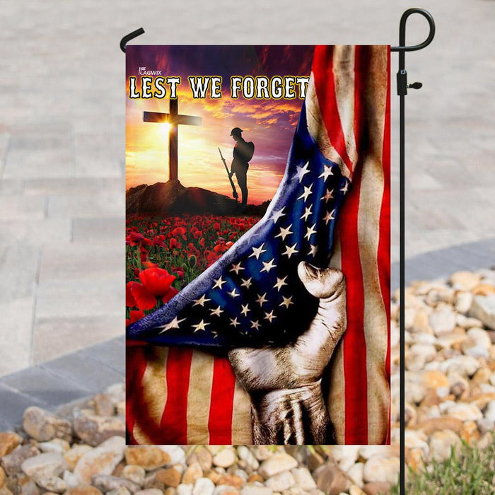 Veteran Poppy Memorial Day. Lest We Forget Flag | Garden Flag | Double Sided House Flag - GIFTCUSTOM