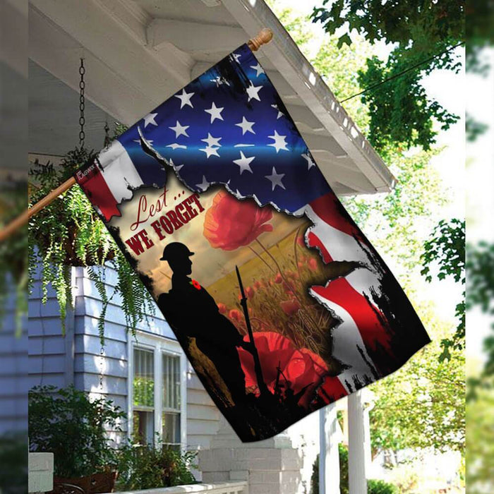 Veteran Remembrance Poppy Lest We Forget Flag | Garden Flag | Double Sided House Flag - GIFTCUSTOM