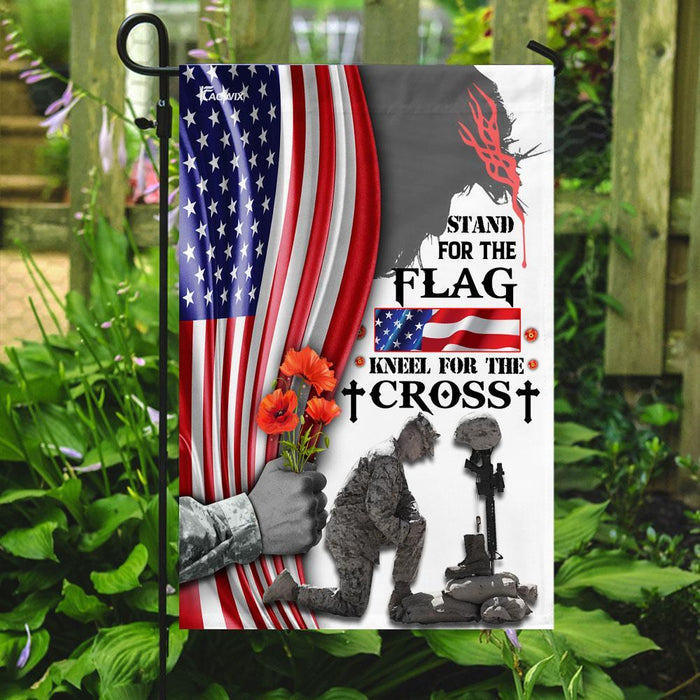 Veteran Stand For The Flag Kneel For The Cross Flag | Garden Flag | Double Sided House Flag - GIFTCUSTOM