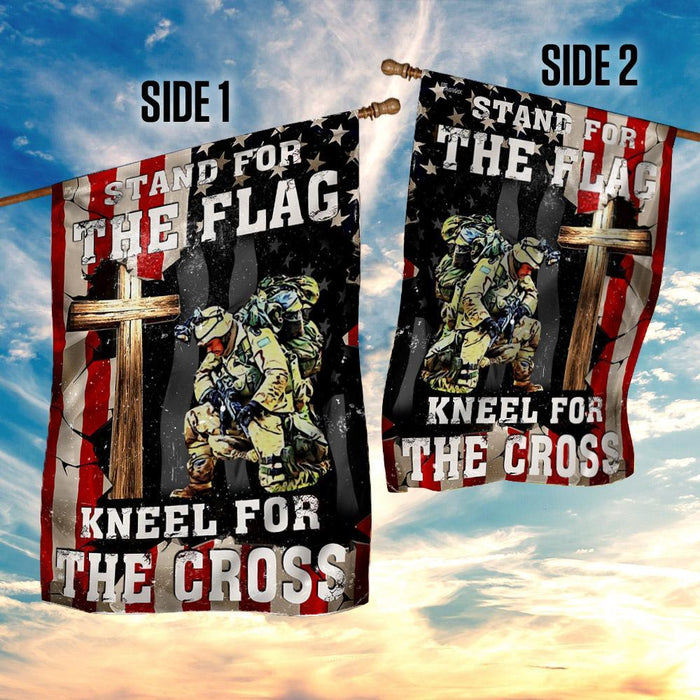 Veteran Stand For The Flag Kneel For The Cross Flag | Garden Flag | Double Sided House Flag - GIFTCUSTOM