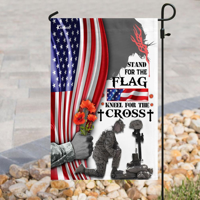 Veteran Stand For The Flag Kneel For The Cross Flag | Garden Flag | Double Sided House Flag - GIFTCUSTOM