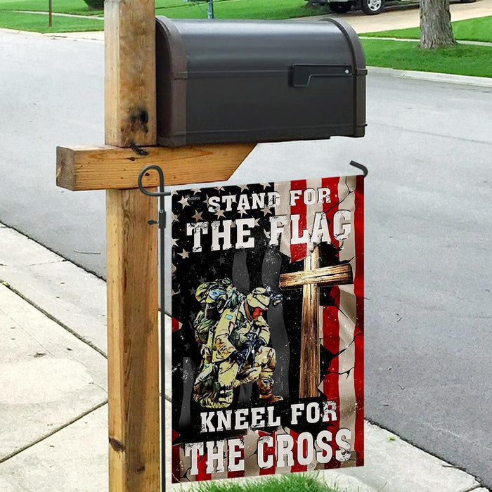 Veteran Stand For The Flag Kneel For The Cross Flag | Garden Flag | Double Sided House Flag - GIFTCUSTOM