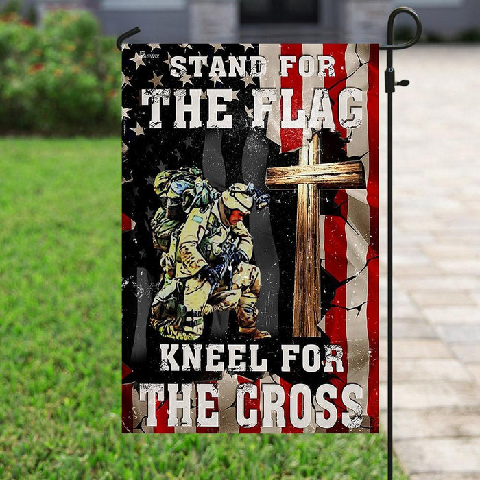 Veteran Stand For The Flag Kneel For The Cross Flag | Garden Flag | Double Sided House Flag - GIFTCUSTOM