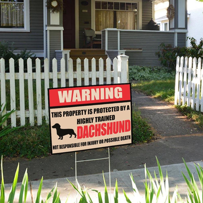 Warning This Property Is Protected By Dachshund Yard Sign (24 x 18 inches) - GIFTCUSTOM