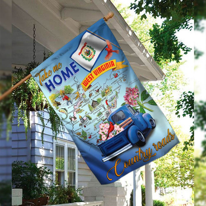 West Virginia. Take Me Home Country Roads Flag | Garden Flag | Double Sided House Flag - GIFTCUSTOM