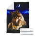 Wolf with sunflower in winter night blanket - GIFTCUSTOM