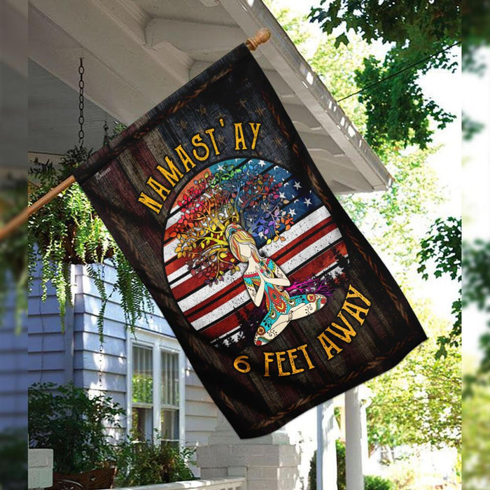 Yoga Namastay Six Feet Away Flag | Garden Flag | Double Sided House Flag - GIFTCUSTOM