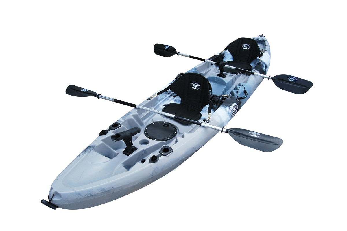 Brooklyn Kayak UH-TK219-Greycamo 12 ft. Tandem Sit On Top Kayak 2 or 3 Person with 2 Paddles SEATS & 5 Fishing Rod Holders - Grey Camo