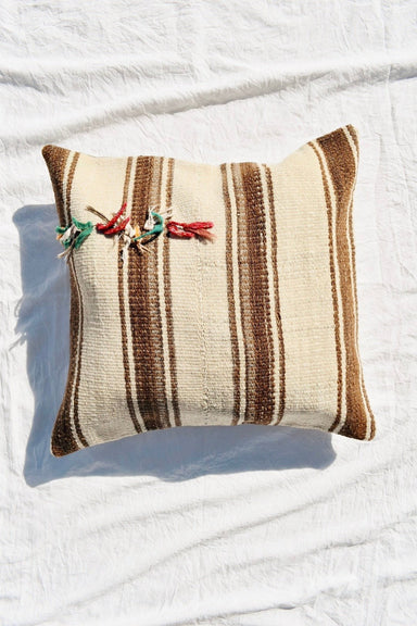 Vintage Red Burlap Stripe Pillow