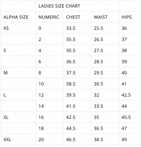 Size Chart / Pants / Delta Pants - Outerboro - Performance Cut and Sewn