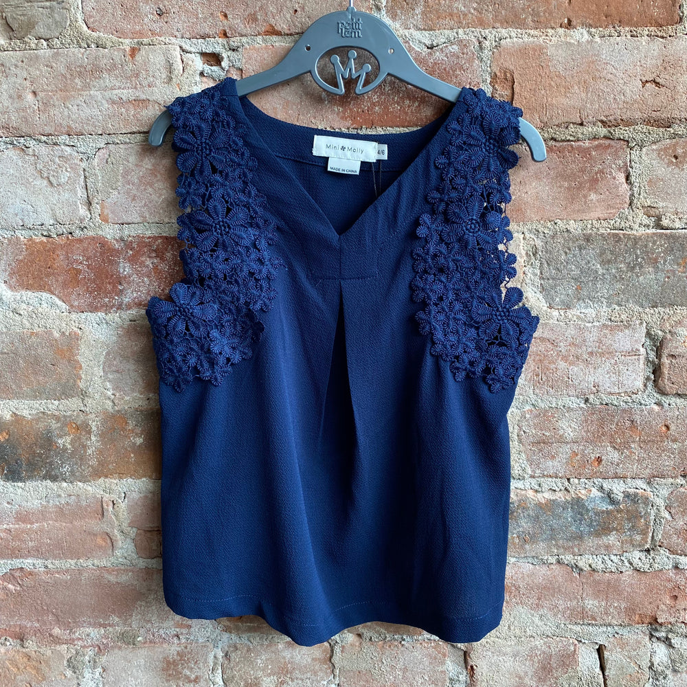 Navy Sleeveless Woven Flower Top - Lullaby's Boutique