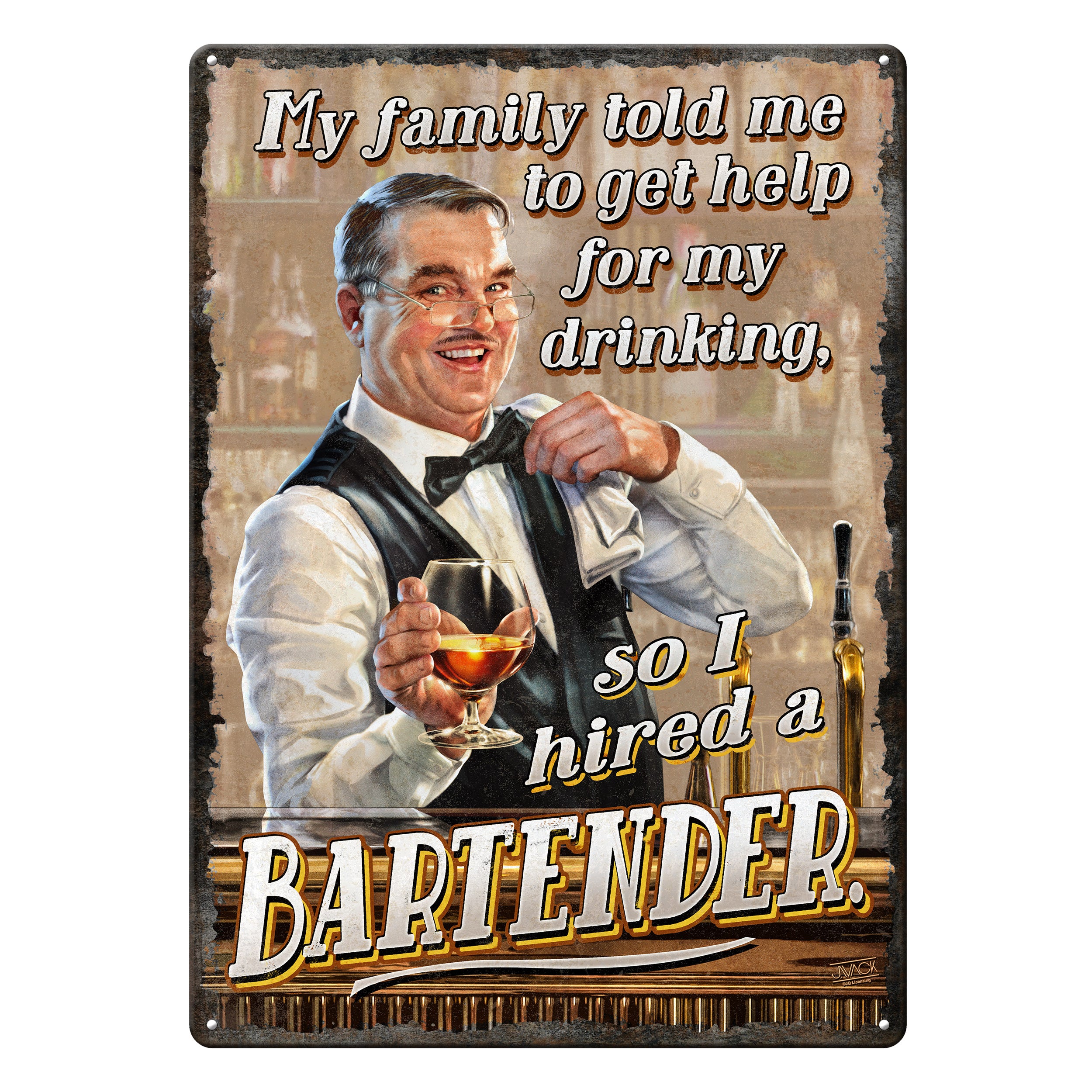 Metal Tin Signs Funny Vintage Personalized 12 Inch X 17 Inch Hired Bartender 8402