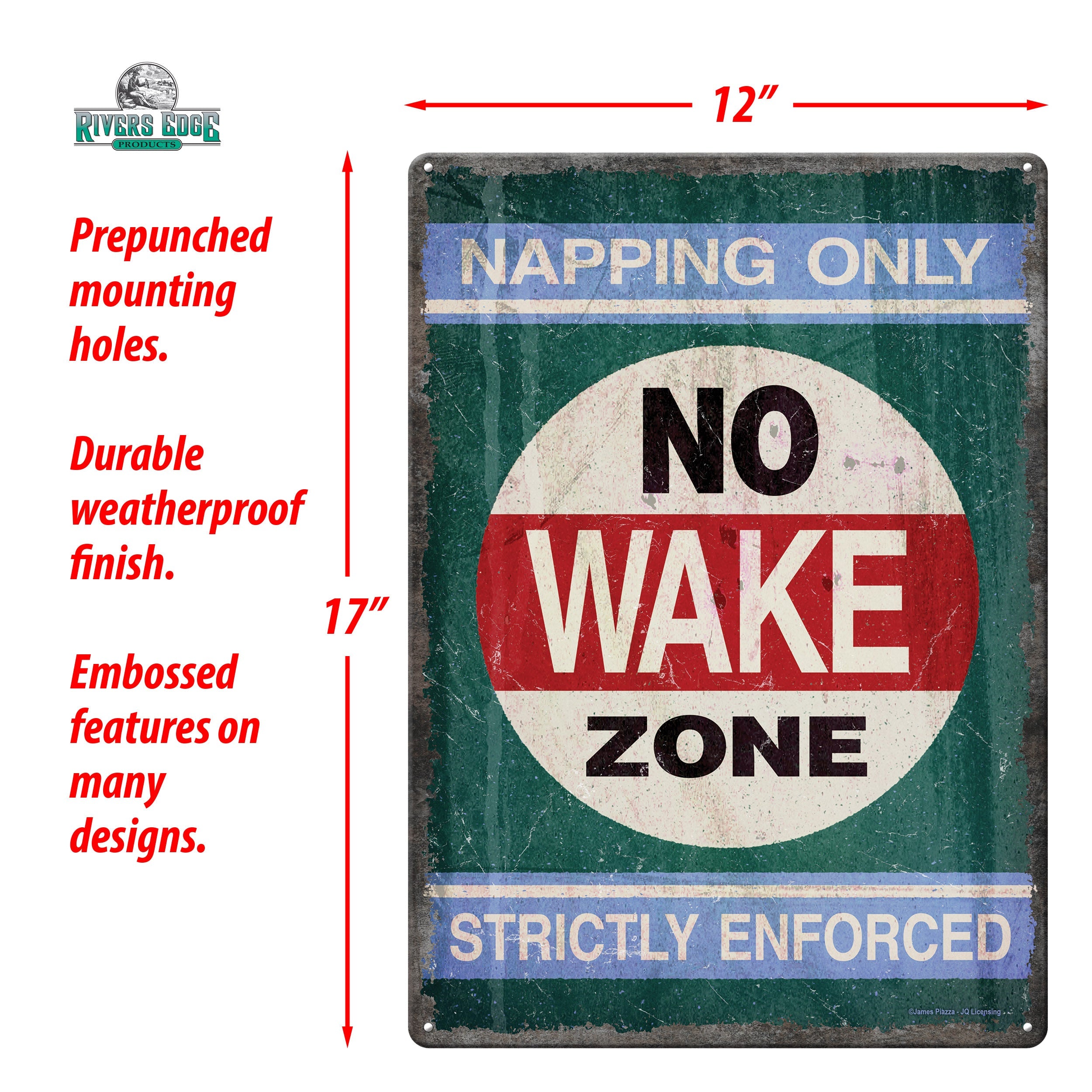 Metal Tin Signs Funny Vintage Personalized 12 Inch X 17 Inch No Wake Zone 0982