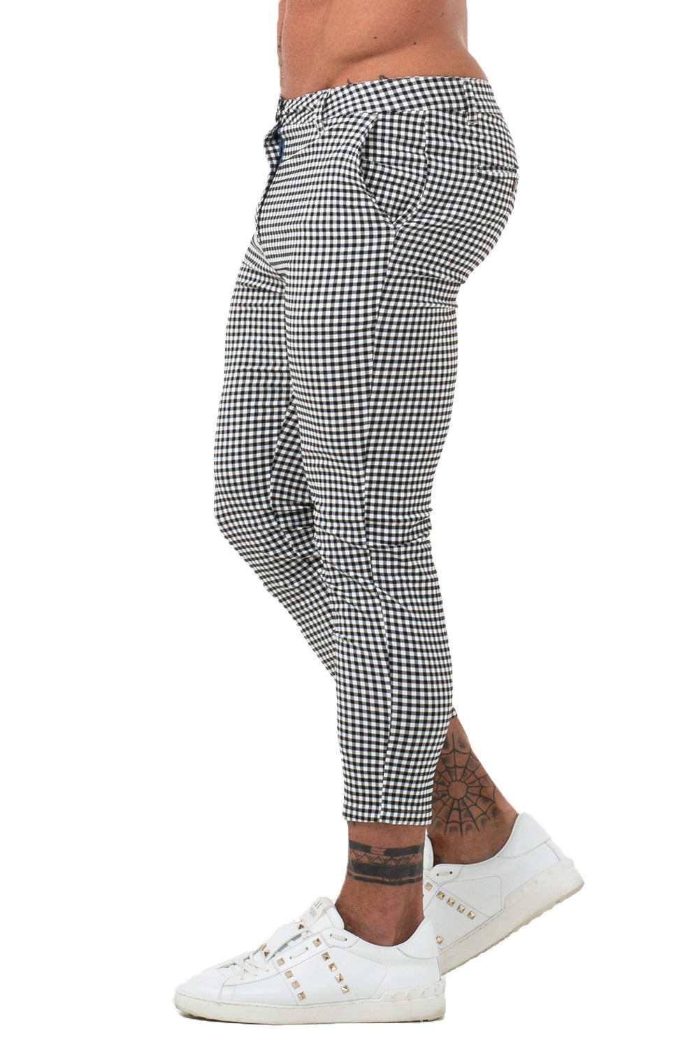 7357 Grey Checked Skinny Fit Chinos – Men's Luxury Boutique - X9X™