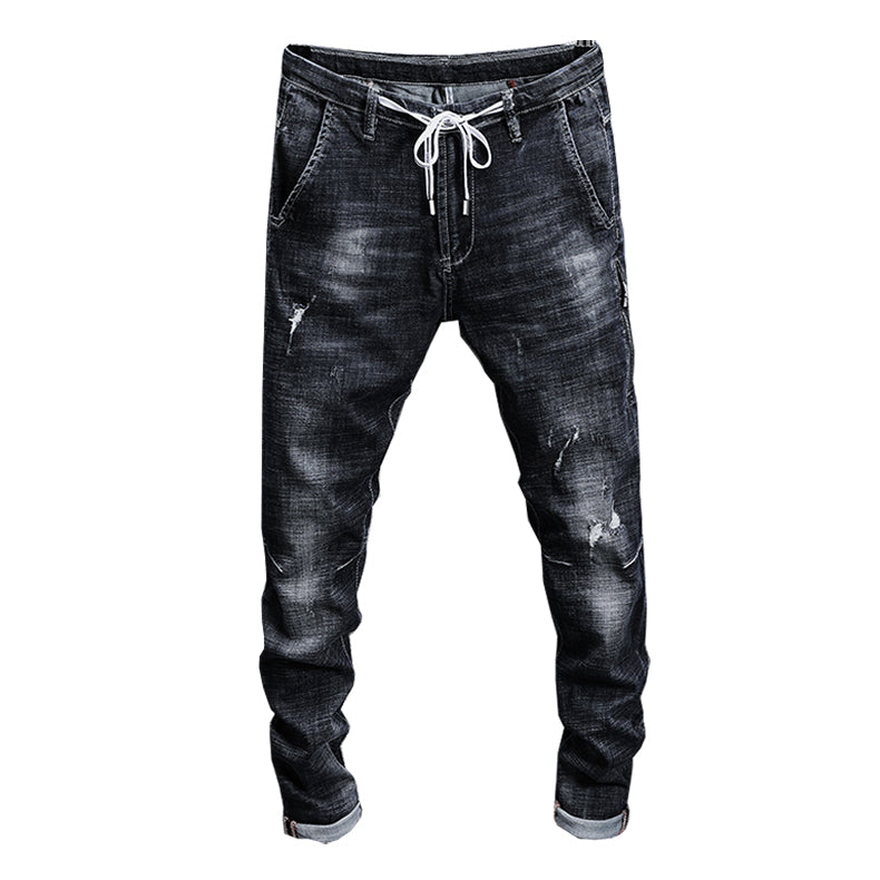 Skinny Destroyed Tapered Jeans w/ Drawstring - Dark Grey – Men's Luxury ...