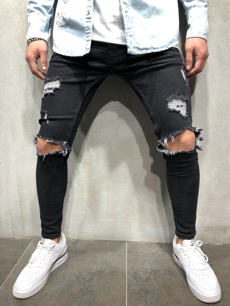 Black Ripped Knee Out Skinny Jeans – Men's Luxury Boutique - X9X™