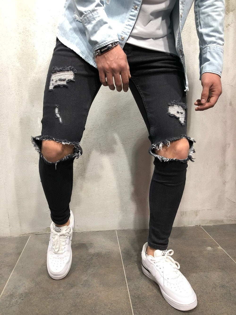 Black Ripped Knee Out Skinny Jeans – Men's Luxury Boutique - X9X™