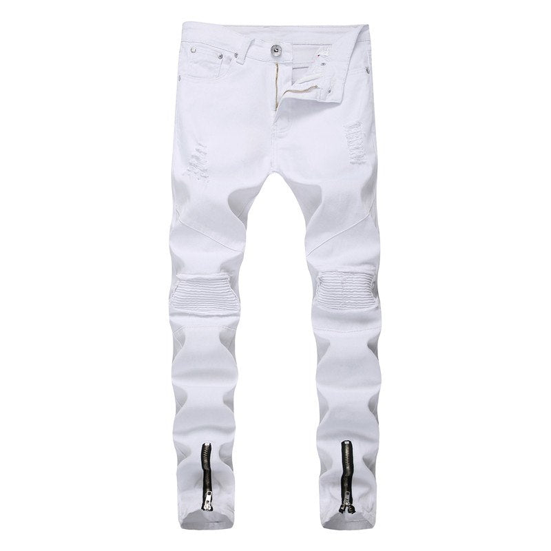 Premium White Ripped Skinny Ankle Zipper Jeans – Men's Luxury Boutique ...