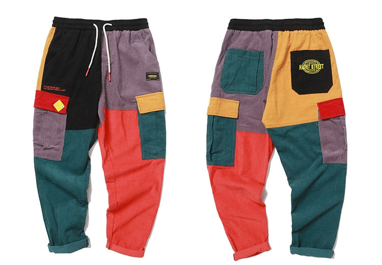 Vintage Color Block Corduroy Harem Pants Mens Luxury Boutique X9x™ 6021