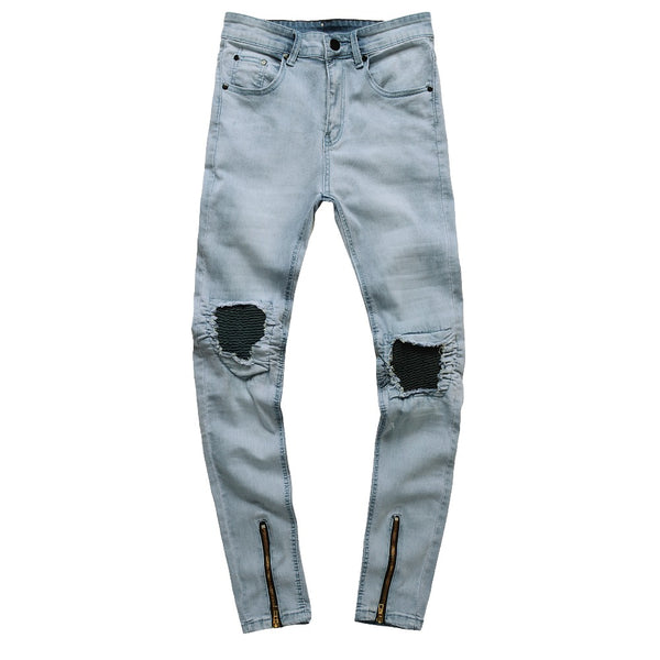 Light Blue Acid Wash Skinny Ripped Ankle Zipper Jeans – Men's Luxury ...