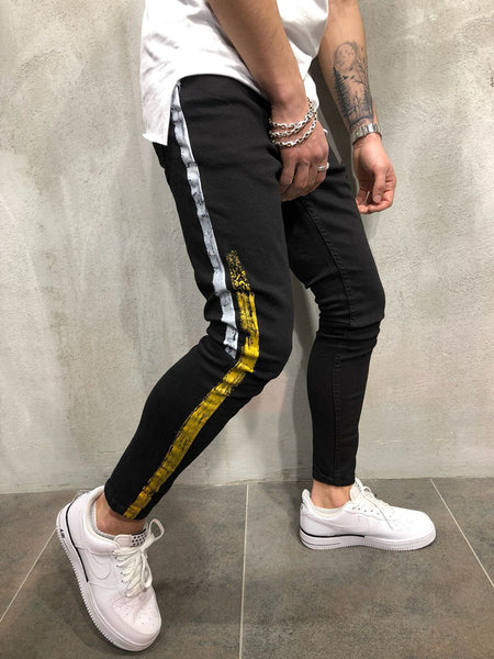 jeans with yellow stripe down side