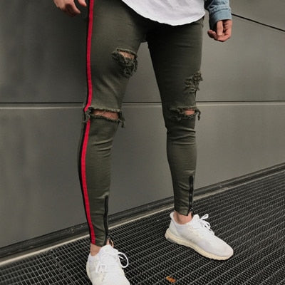 jeans with green side stripe