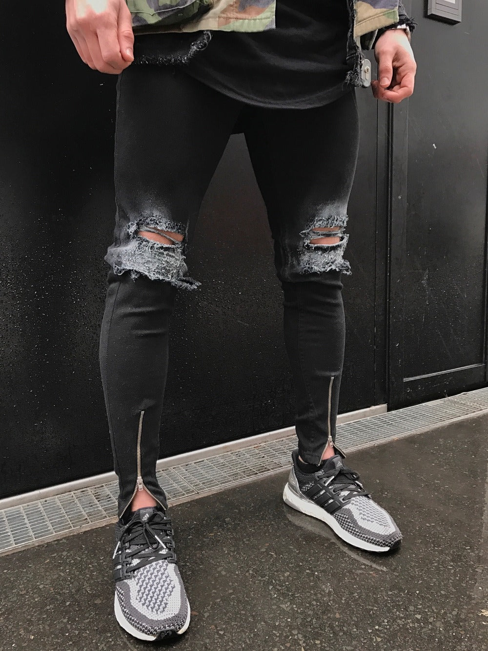 Black Skinny Faded Ripped Ankle Zipper Jeans – Men's Luxury Boutique - X9X™