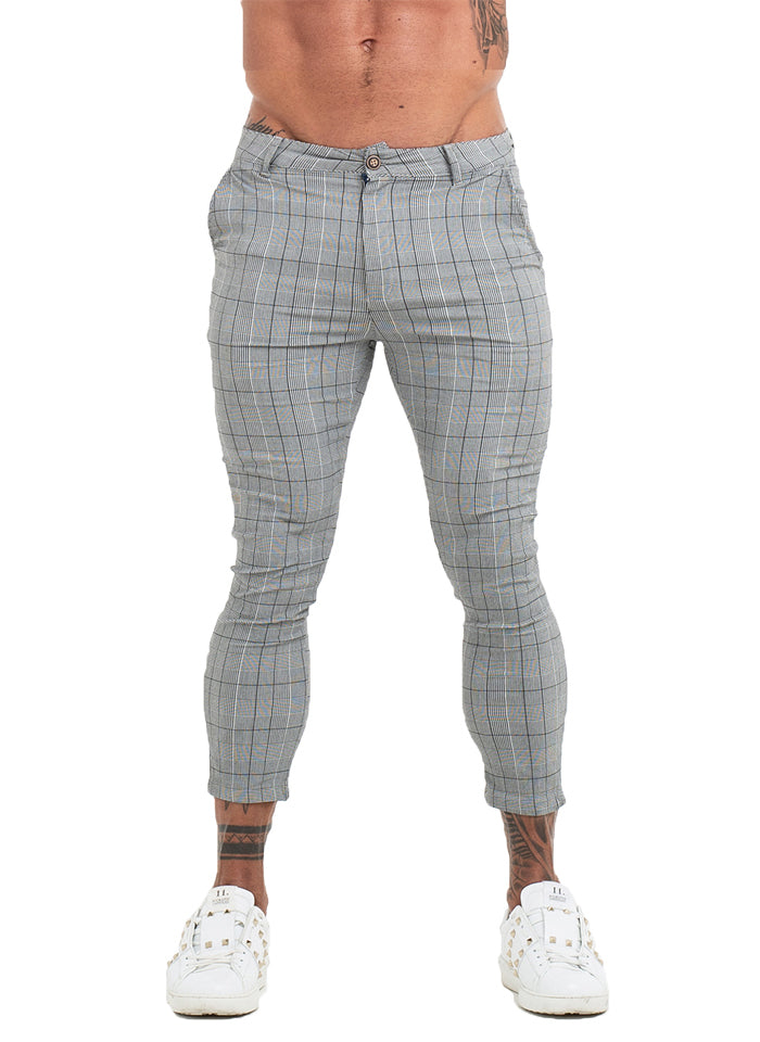 7356 Grey Plaid Pattern Skinny Chinos – Men's Luxury Boutique - X9X™