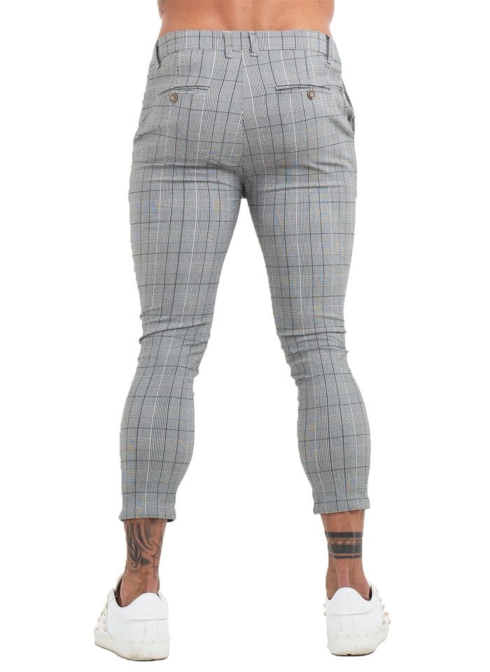 7356 Grey Plaid Pattern Skinny Chinos – Men's Luxury Boutique - X9X™