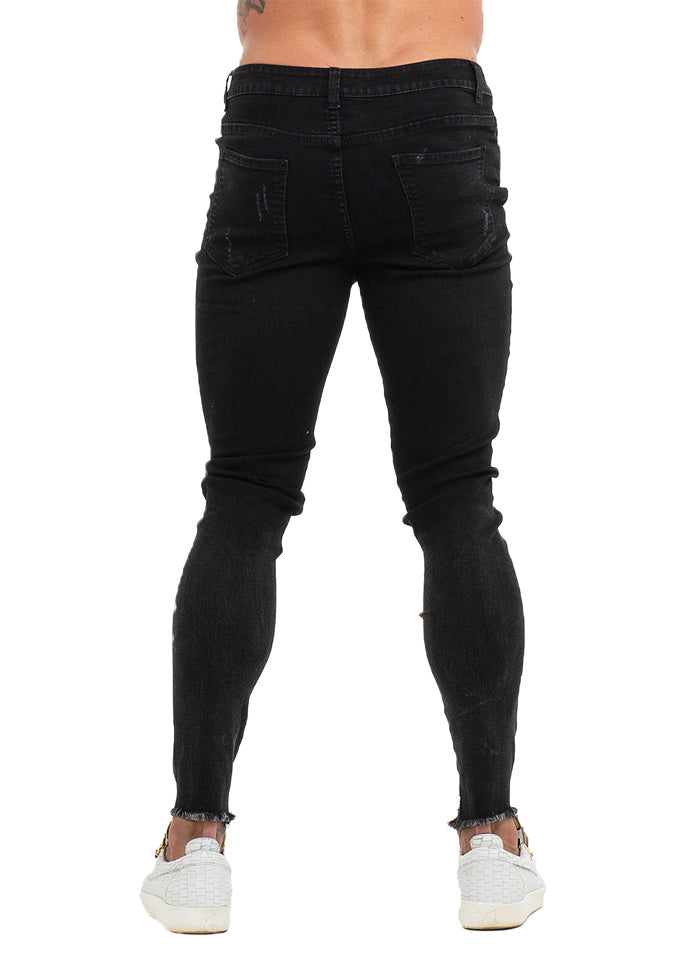 3766 Distressed & Frayed Black Skinny Stretch Jeans – Men's Luxury ...