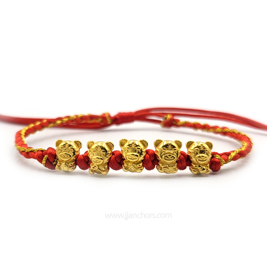 Rabbit Quintuplet Chinese Zodiac Red String Bracelet (24K)