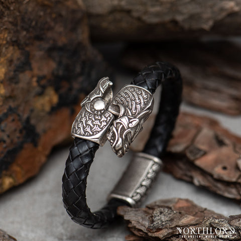 Leather Viking Bracelet With Wolves, Modern Viking Bracelet - Northlord (4)