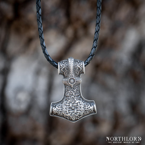 Thor's Hammer Pendant Necklace, Huggin and Munnin, Silvered Bronze - Northlord (5)