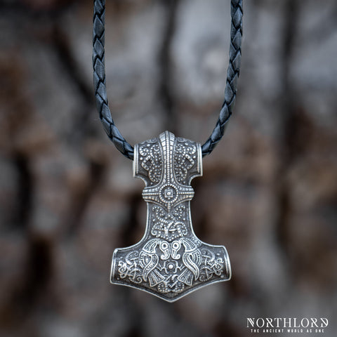 Thor's Hammer Pendant Necklace, Huggin and Munnin, Silvered Bronze - Northlord (6)