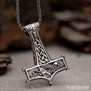 Thor's Hammer Necklace with Knots Sterling Silver - Northlord