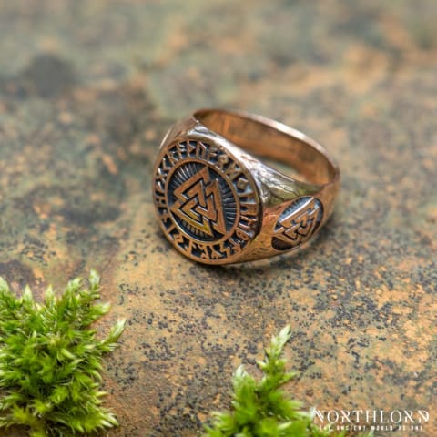 Modern Viking Ring With Valknut Symbol and Viking runes, Bronze Viking jewelry- Northlord (6)