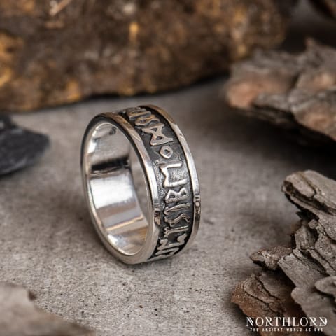 Silver Norse Ring with Runes - Northlord