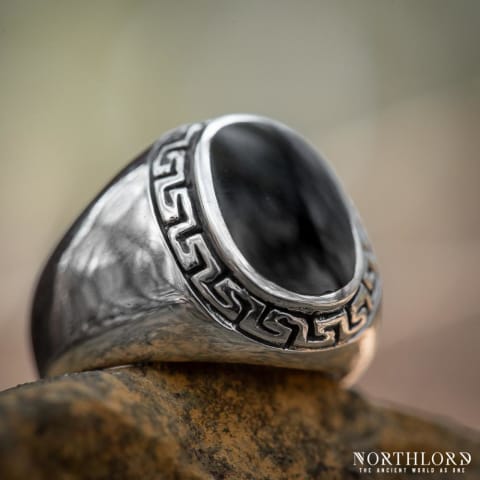 Sterling Silver Ring With Ancient Greek Motif and Black Onyx Stone - Northlord (6)