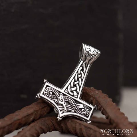 Thor's Hammer Pendant Necklace With Dragon Knots, Viking Jewelry, Sterling Silver - Northlord (5)