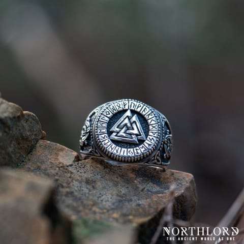 Valknut Ring, Viking Ring With Runes, Viking Jewelry, Jormungandr Knotwork, Silver - Northlord (5)