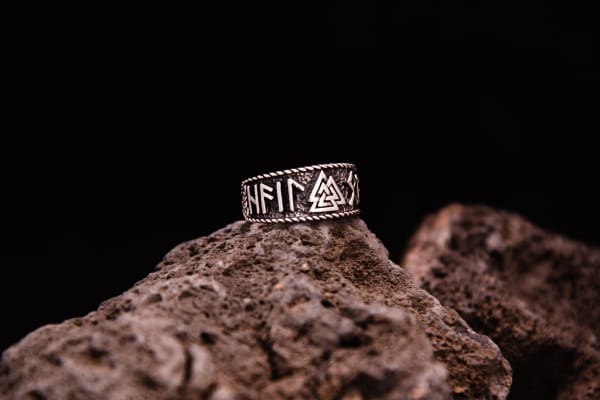 Valknut Ring With Hail Odin Runes, Rune Ring, Viking Ring In Sterling Silver - Northlord