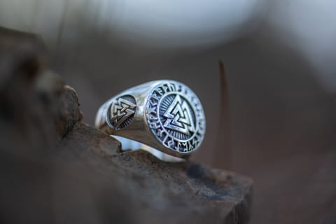 Valknut Ring With Runes, Viking Style Ring With Norse Symbols and Runes, Sterling Silver - Northlord