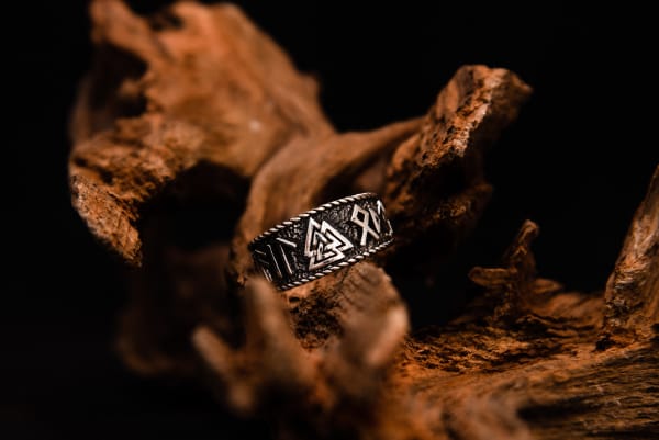 Valknut Ring With Hail Odin Runes, Rune Ring, Viking Ring In Sterling Silver - Northlord