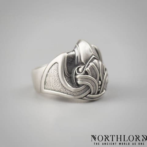 Viking Ring with Odin's Raven Huggin, Silver - Northlord