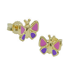 earrings butterflies pink-blue 9k gold - BeautyMax Elite