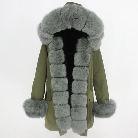 Winter jacket women real fur coat natural real fox fur collar loose long parkas big fur outerwear Detachable
