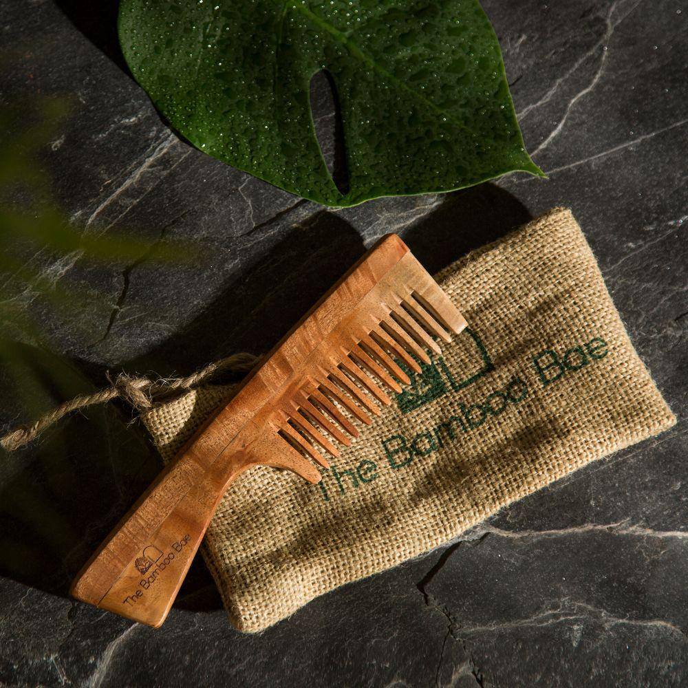 Nat Habit Neem Wood Comb  Wide Tooth  Hair Growth  Hairfall