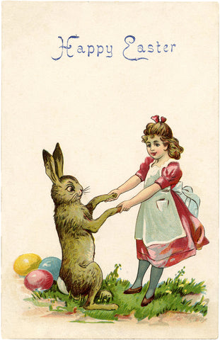 vintage easter bunny and child greeting card