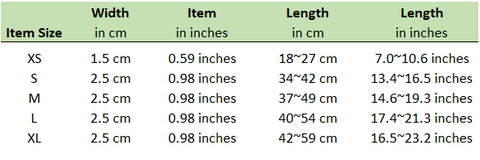 LED Collar Size Chart