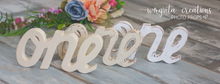 Load image into Gallery viewer, Curved letters ONE. White. Wooden distressed letters. Cake Smash. One word. Sign One Photography Props. Baby 1st Birthday Decoration. Free-standing. Ready to send